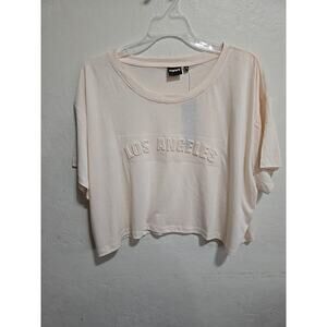 Mono B Top Crop Graphic Tee Shirt 'Los Angeles' Women's size 2XL Pale Pink NWT